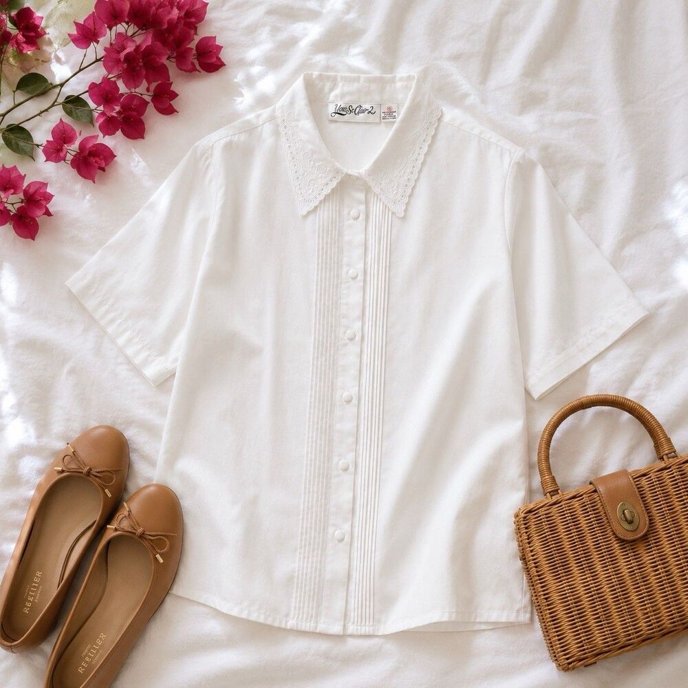 Yves St Clair 2 Vintage White Lace Collar Blouse 16W